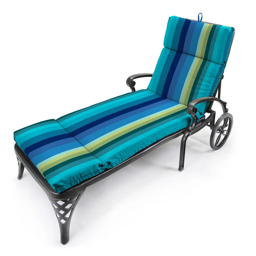Turquoise Stripe Rectangular Outdoor Chaise Lounge Cushion J9091