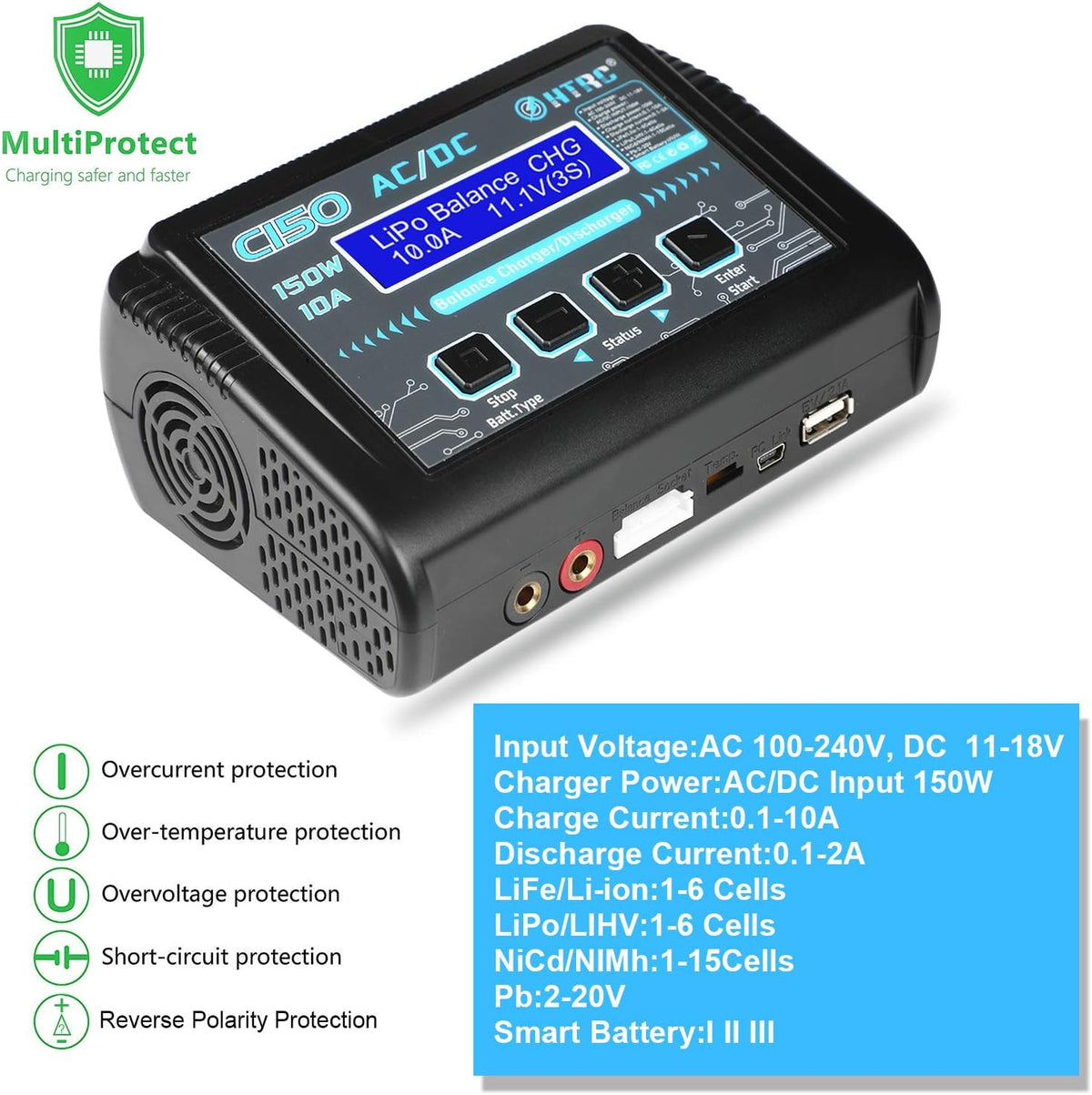 150W 10A 1-6S AC/DC LiPo Battery Balance Charger E8162