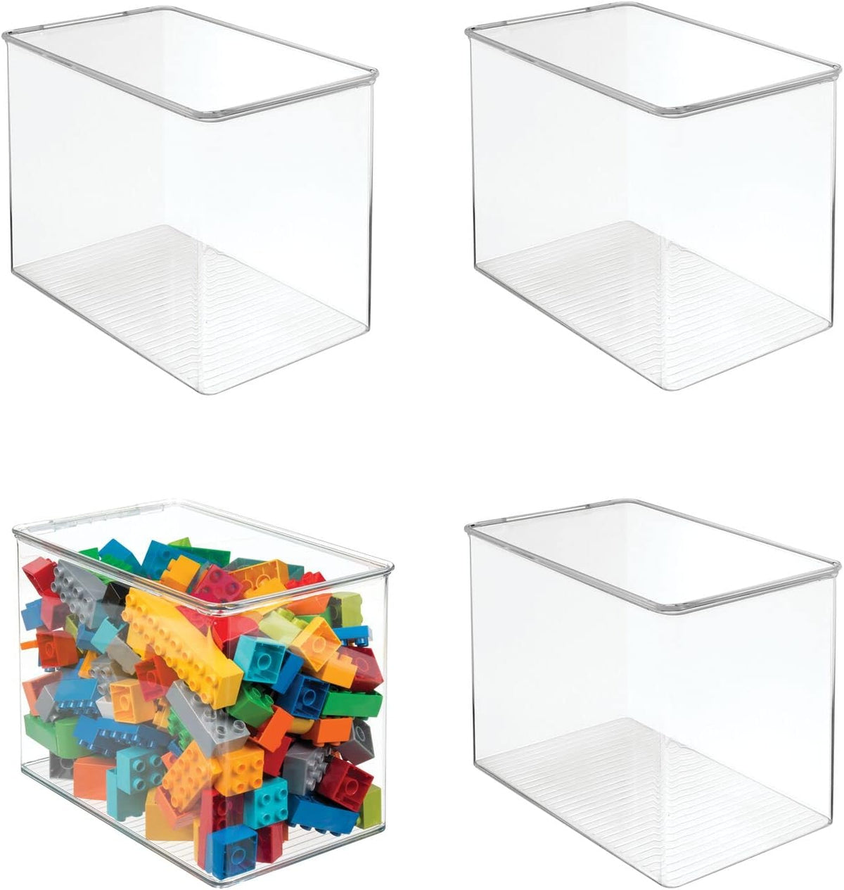 Clear/Light Purple Stackable Plastic Storage Bin Box with Attached Lid, 4 Pack O3862
