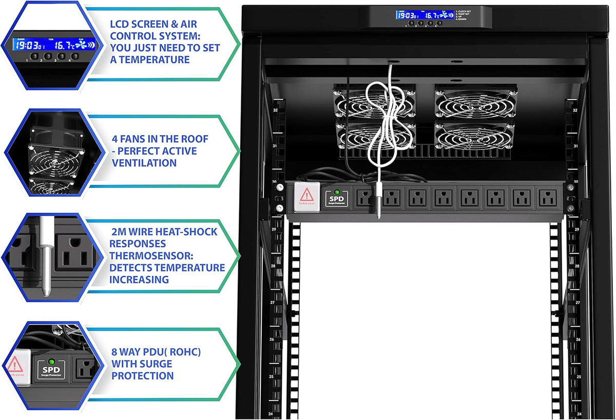 18U 32 Inch Deep Server Rack Cabinet on Casters U388851