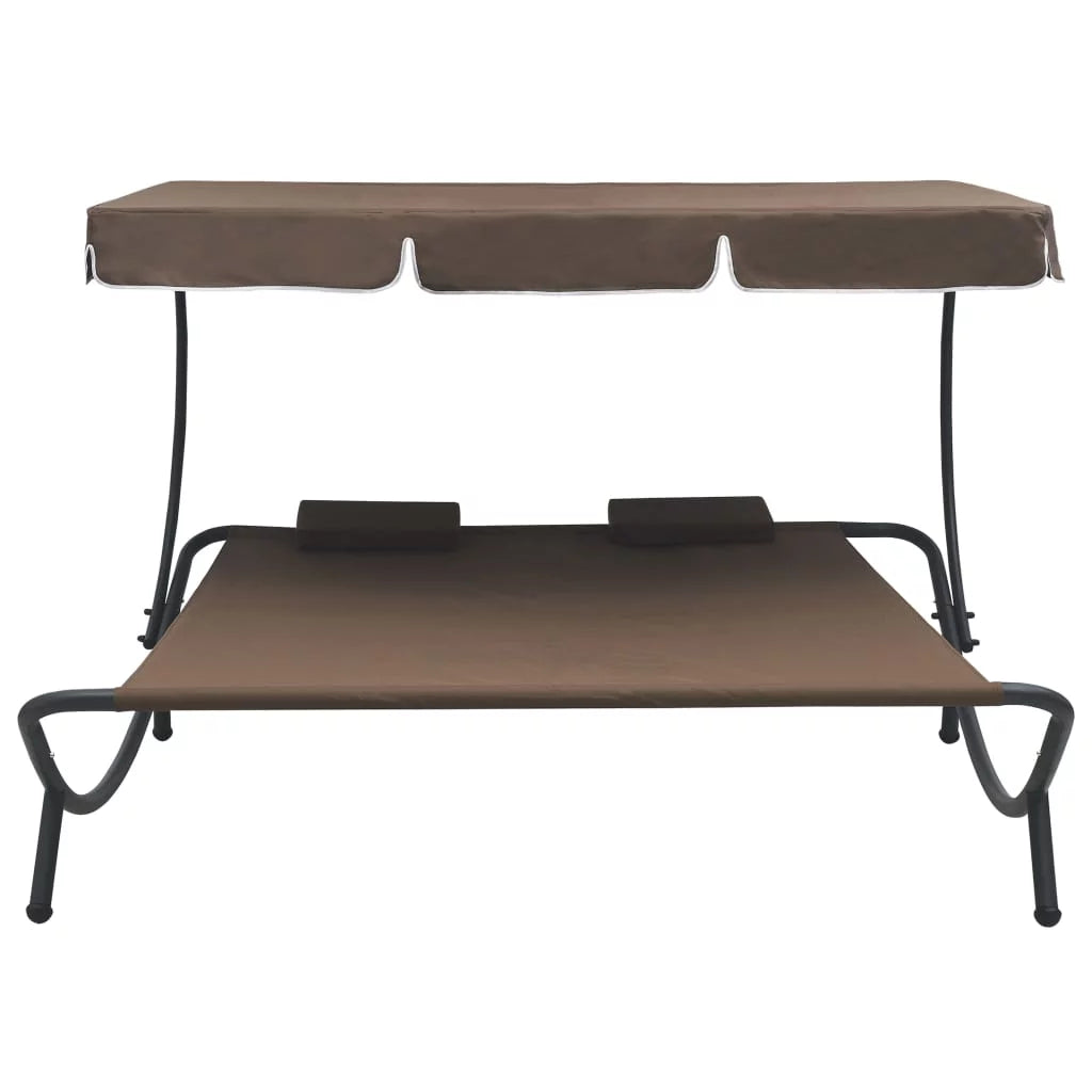 Outdoor Bed with Canopy and Pillows Brown O922737