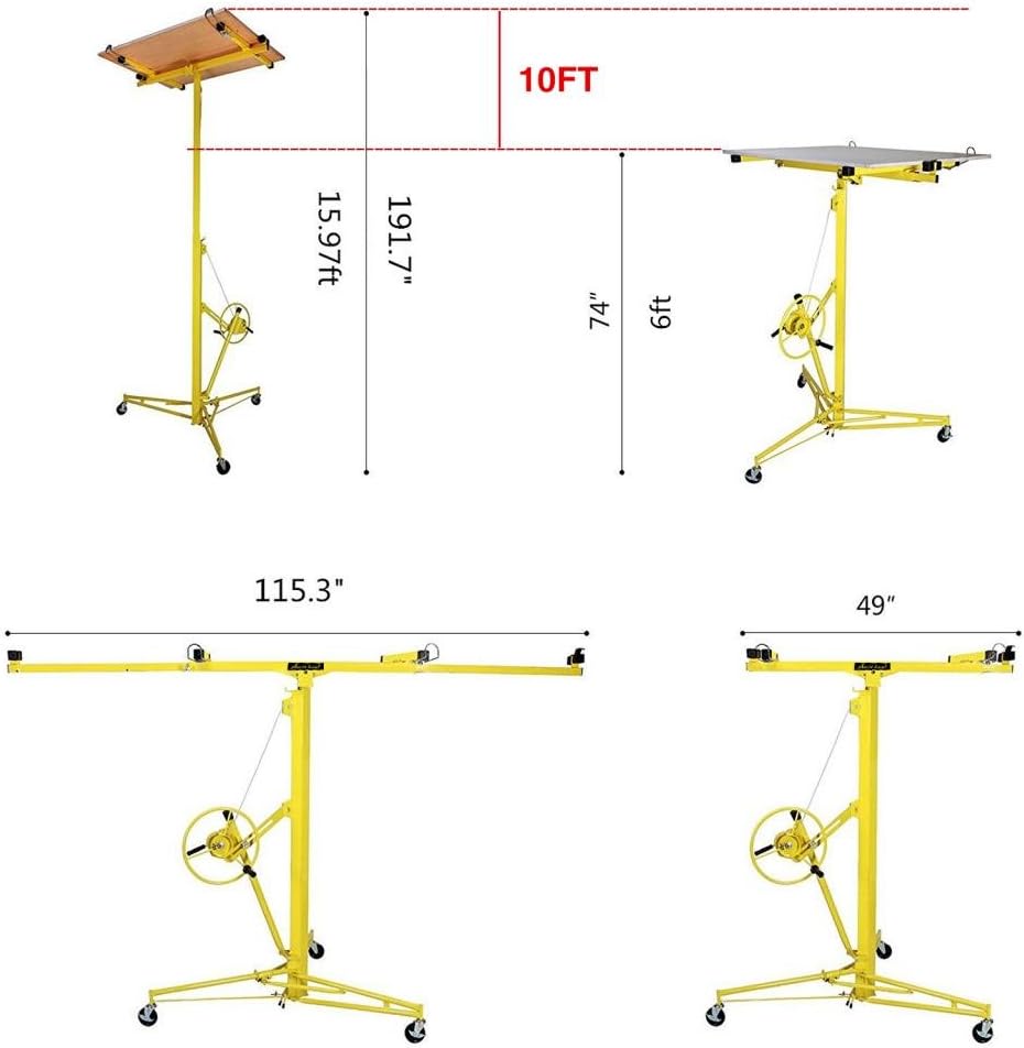 Drywall Lift Rolling Panel Hoist Jack Lifter 16FT P8023