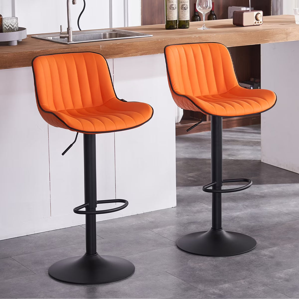 Orange PU Leather Adjustable Swivel Bar Stools Set of 2 O923