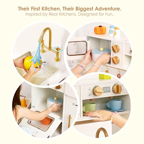 White Wooden Play Kitchen Set with Sink, Stove, Oven & Microwave H911868