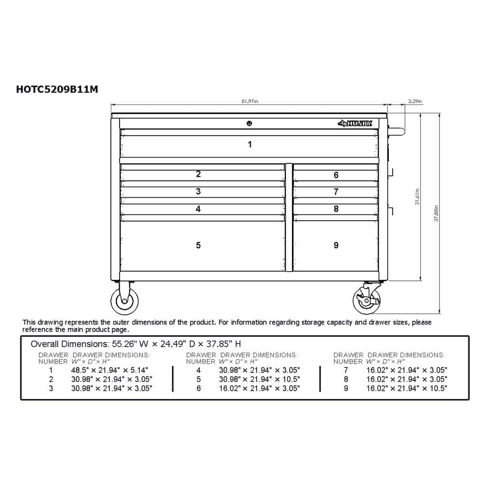 52 in. W x 25 in. D 9-Drawer Mobile Workbench Tool Chest Y59121
