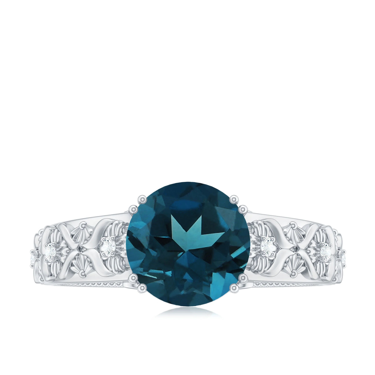 London Blue Topaz Solitaire Ring with Diamond Accent, 925 Sterling Silver, US 9.50 S1837