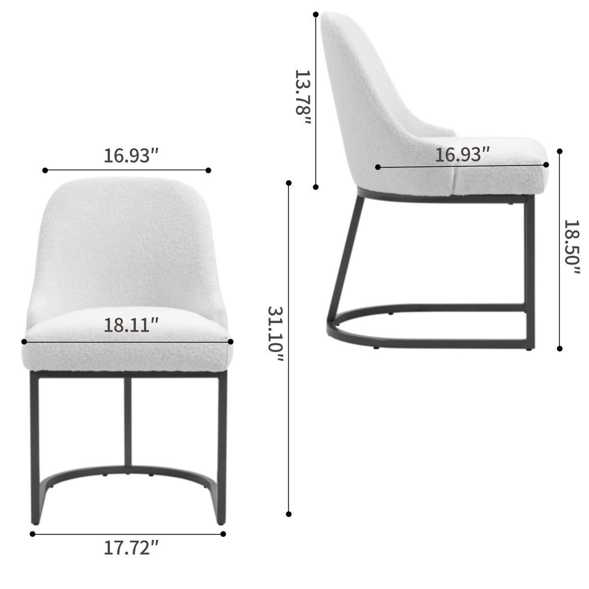 White Black Fabric Iron Dining Chair Set of 2 B2771