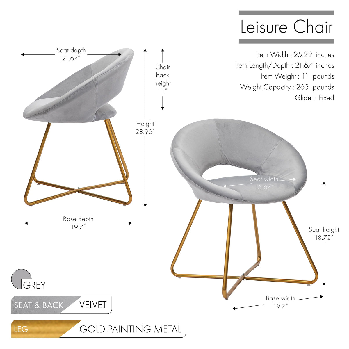 Velvet Accent Chair with Chrome Legs Z656805