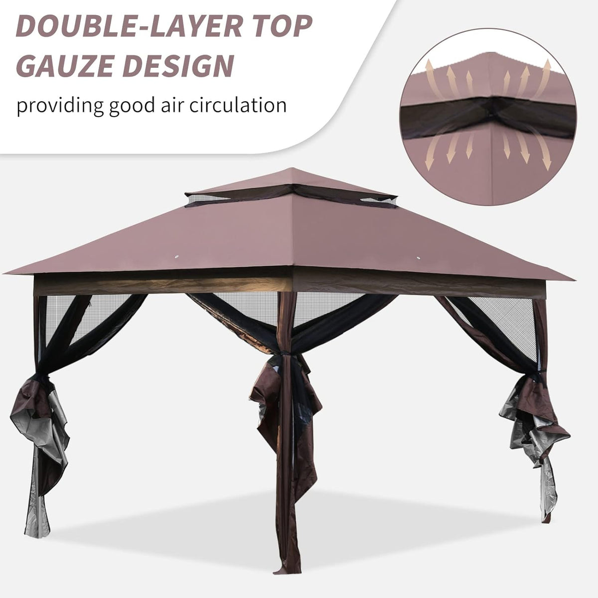 10'x10' Brown Pop Up Gazebo with Mosquito Netting Double Roof T9995