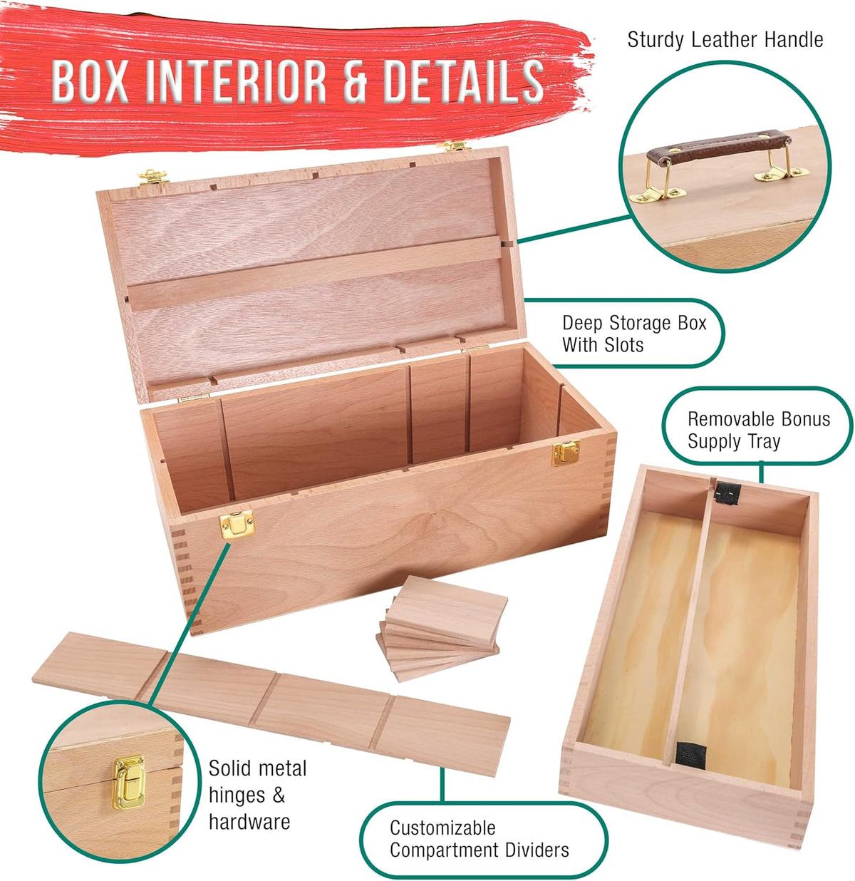 Unfinished Beechwood Artist Tool Storage Box with Removable Tray & Locking Clasps X412