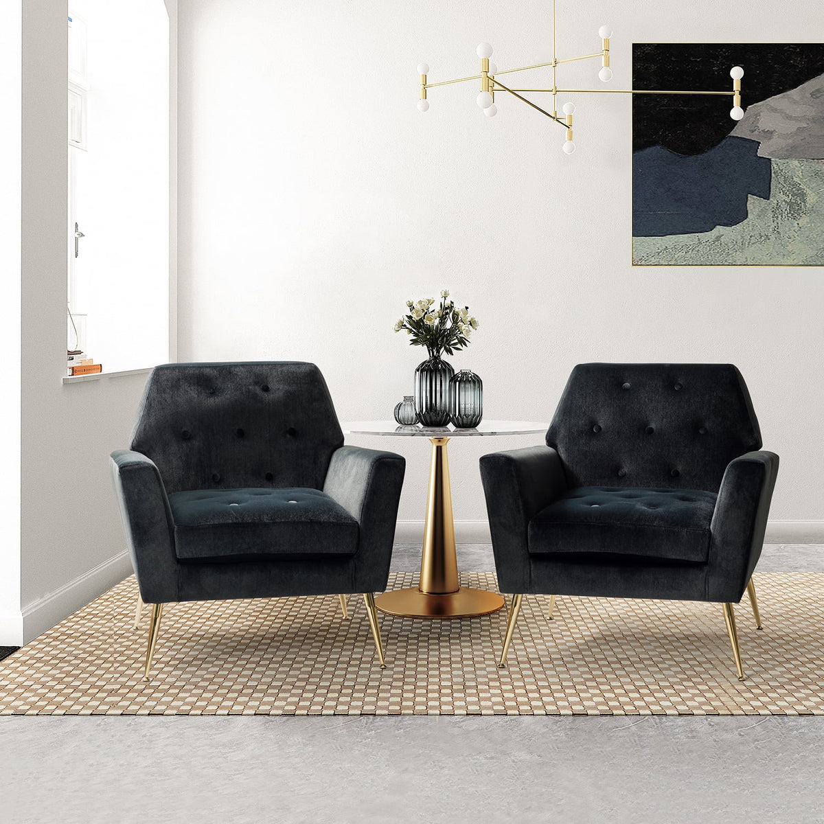 Black Velvet Upholstered Armchair Set of 2 D7278