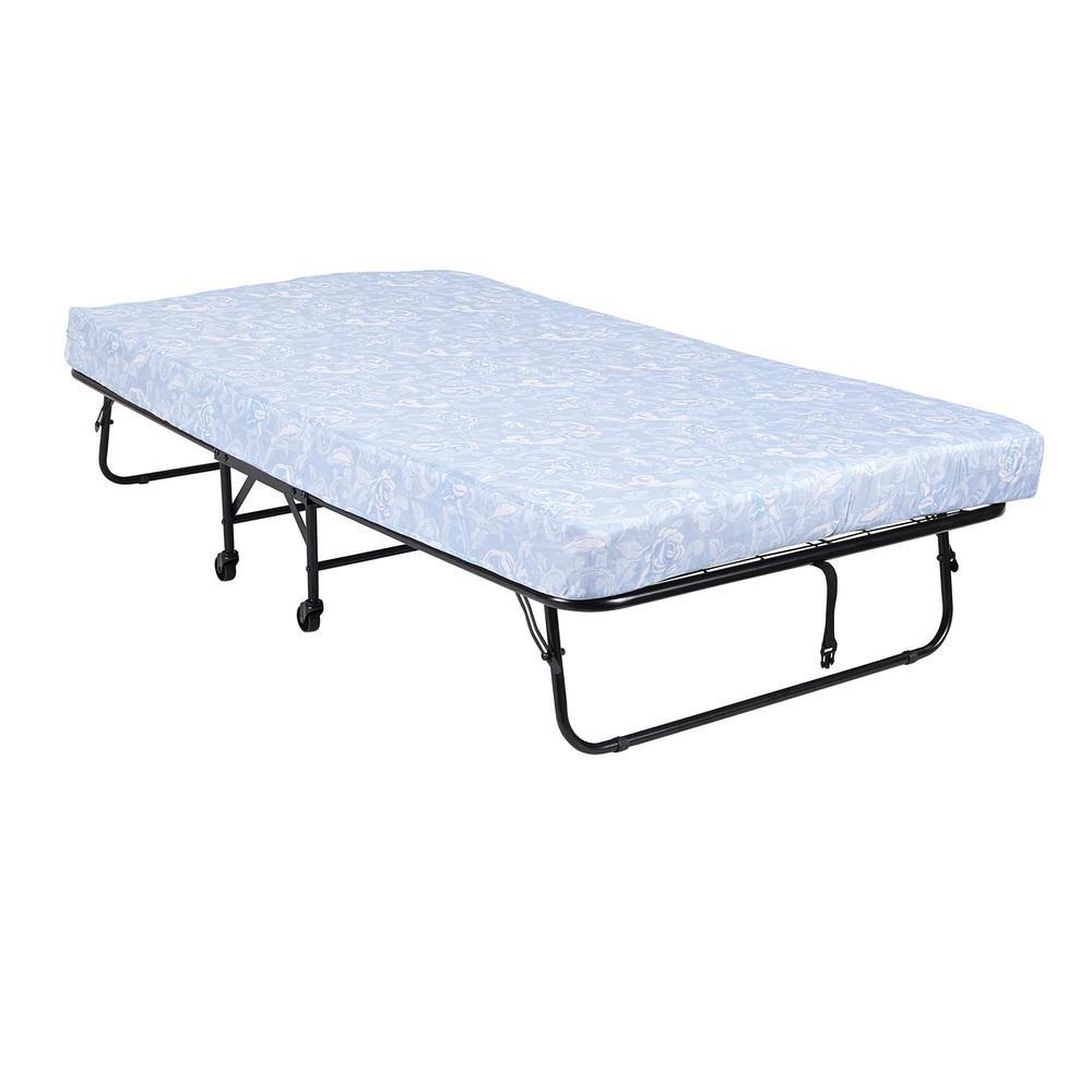 Twin Size Folding Guest Bed with Metal Frame and 5 inch Mattress in Black Z601