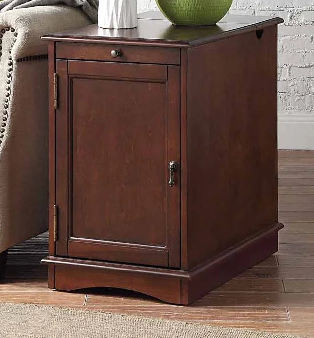 1pc Birch Veneer Side Table with USB Outlet S6383