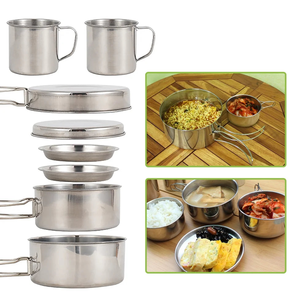 8PCS Stainless Steel Camping Cookware Mess Kit O389595