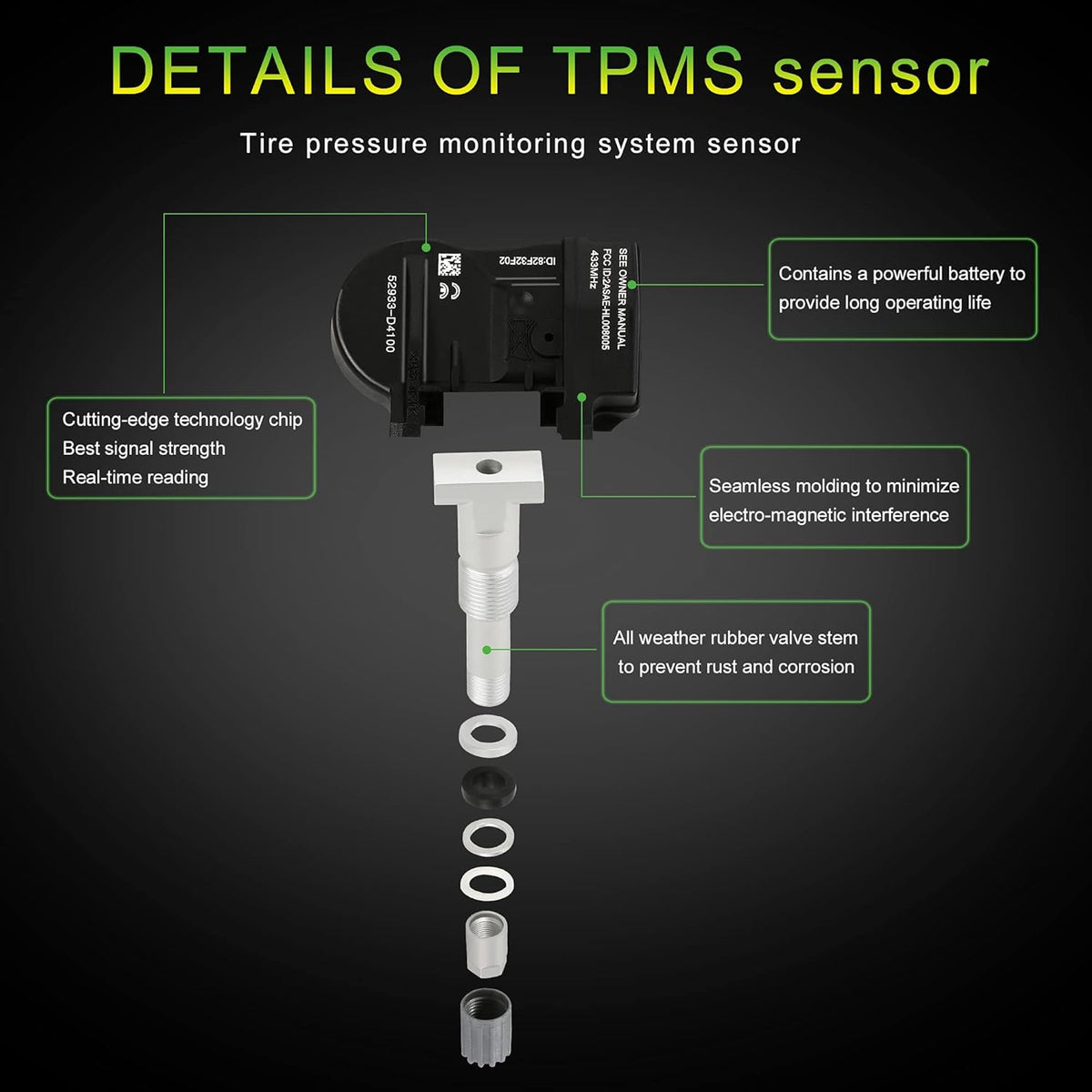 Tire Pressure Sensor 433MHz TPMS Replacement 4PCS N77542