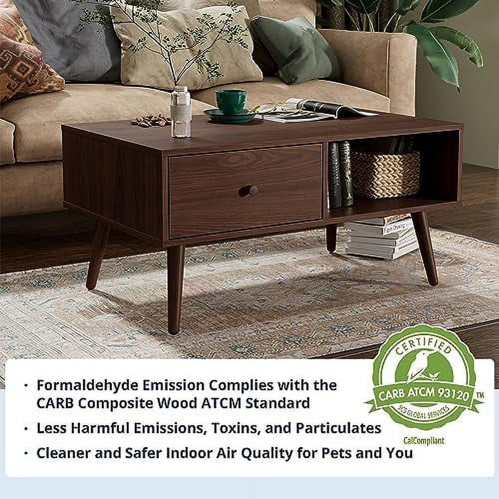 Brown Wood Coffee Table with Drawer J4937