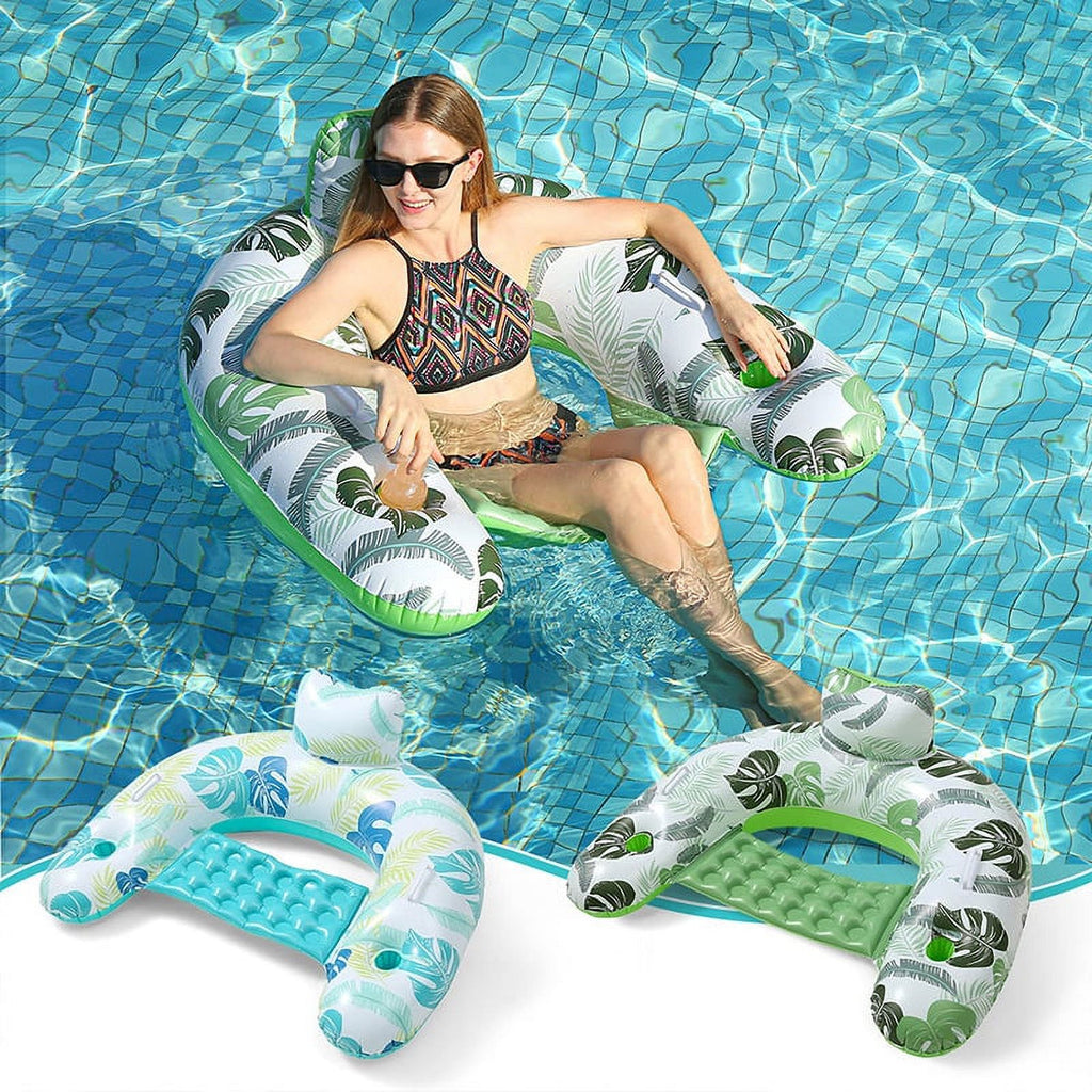 2 Pack Inflatable Pool Float Chair with Pump and Cup Holder H307660