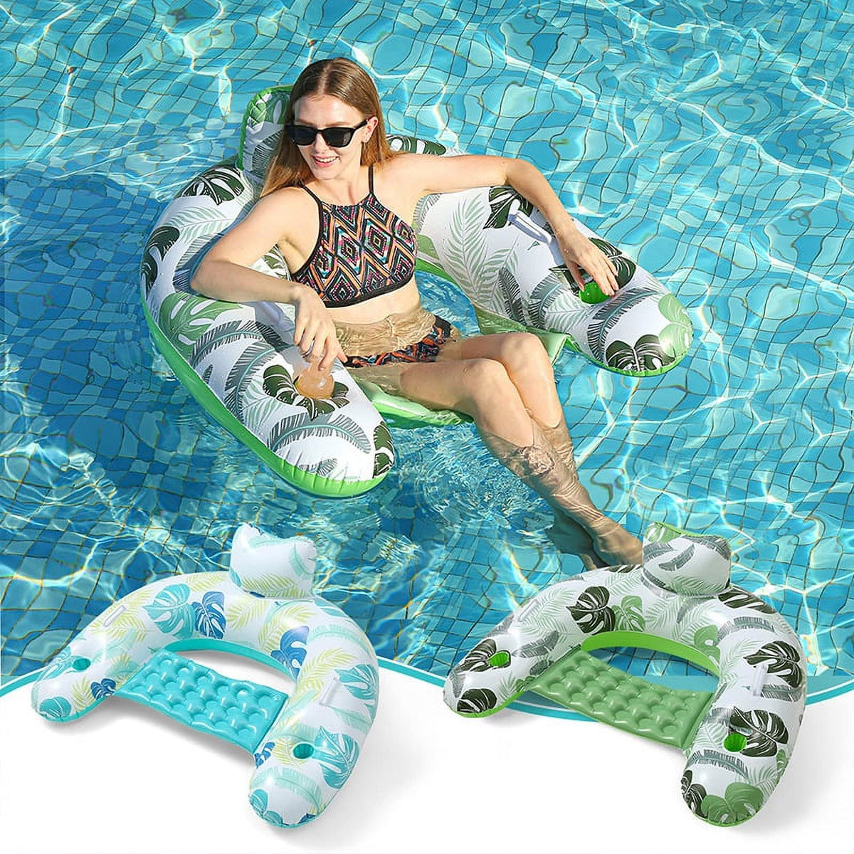 2 Pack Inflatable Pool Float Chair with Pump and Cup Holder H307660