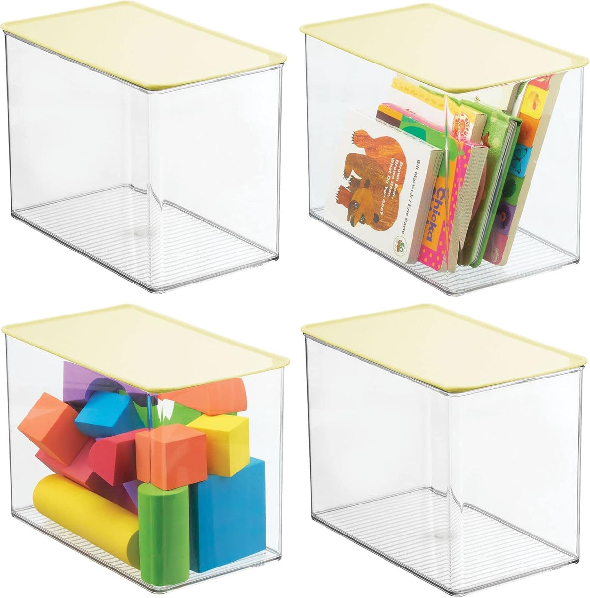 Clear/Light Purple Stackable Plastic Storage Bin Box with Attached Lid, 4 Pack O3862