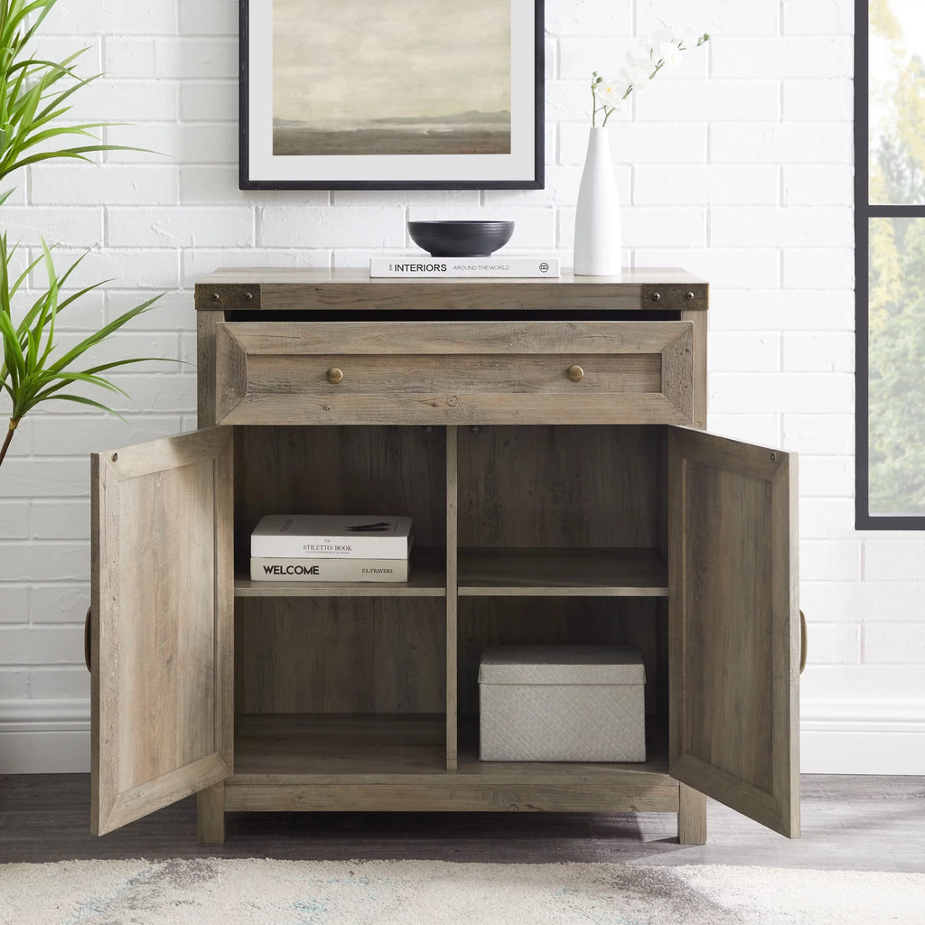 Grey Wash Sliding Barn Door Accent Cabinet E3757