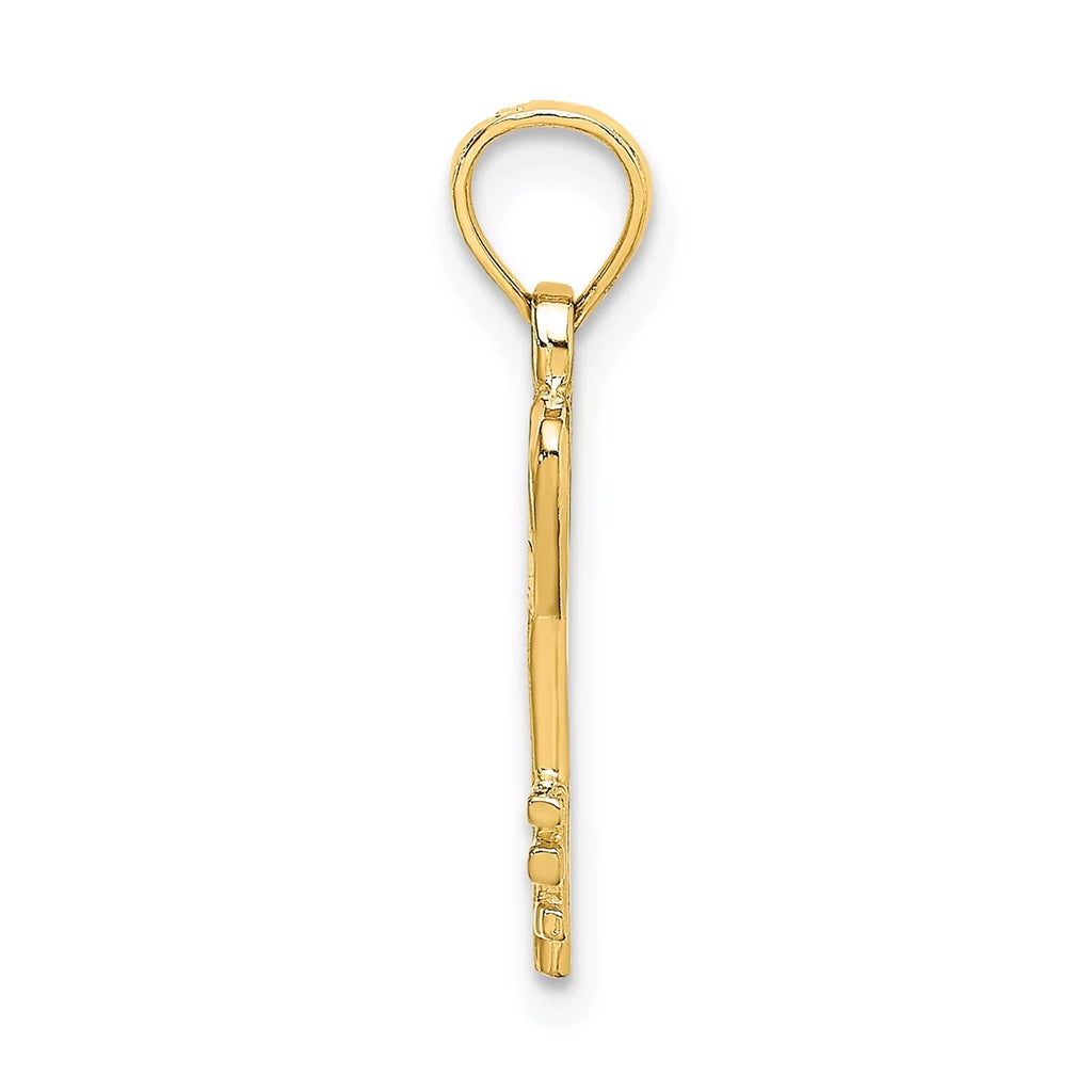 14K Yellow Gold Key With Heart Pendant Charm with Rope Chain Necklace 16'' C9356