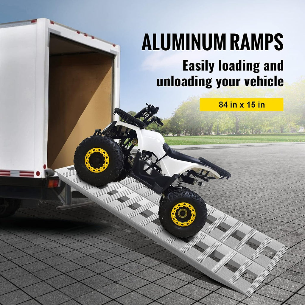 84'' X 15'' Aluminum Trailer Ramps 6000LBS Total Beavertail Hook End 1 Pair E65395