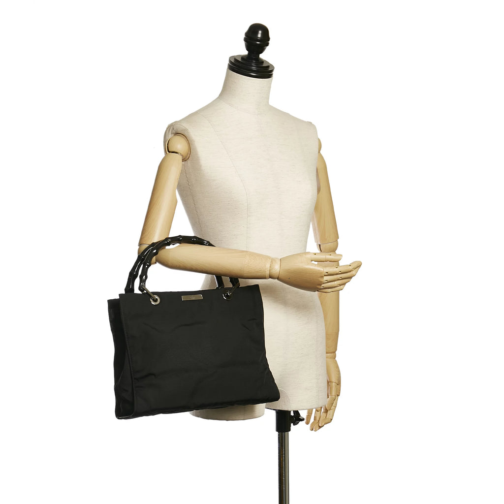 Black Nylon Bamboo Top Handle Handbag S975