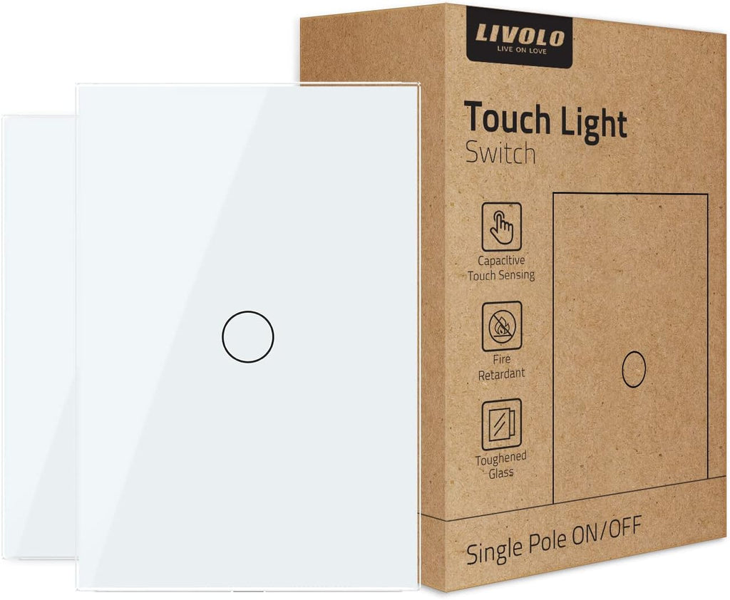White 1 Gang 1 Way Tempered Glass Touch Light Switch, 2 Pack K763