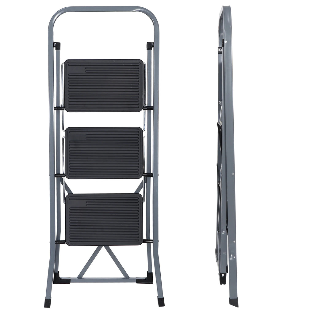 Folding 3-Step Steel Ladder with Handgrip Q5410