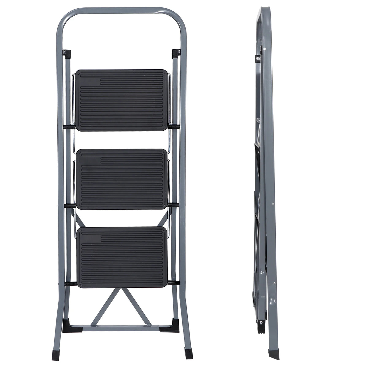 Folding 3-Step Steel Ladder with Handgrip Q5410