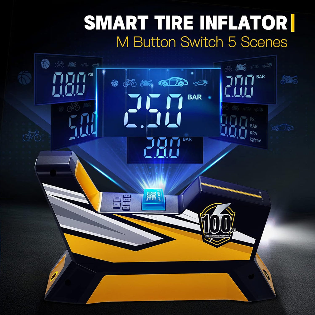 Tire Inflator Portable Air Compressor, 12V DC, 150PSI, LED Light, Pack of 2 U175224
