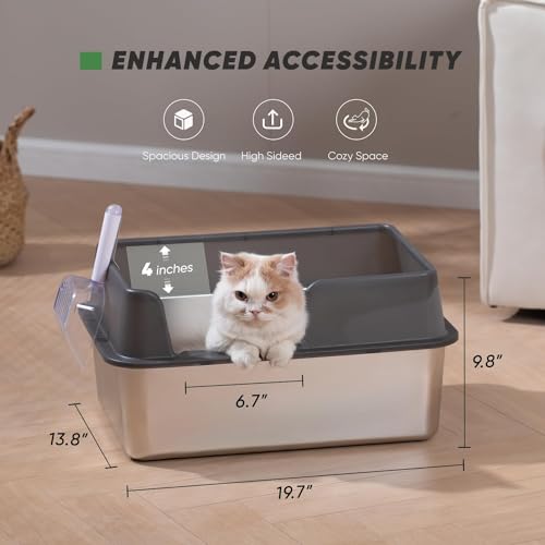 Stainless Steel Large Cat Litter Box with Scoop Y50865