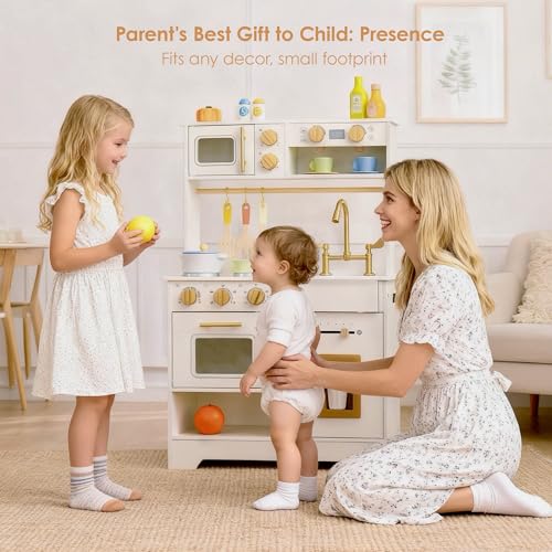 White Wooden Play Kitchen Set with Sink, Stove, Oven & Microwave H911868