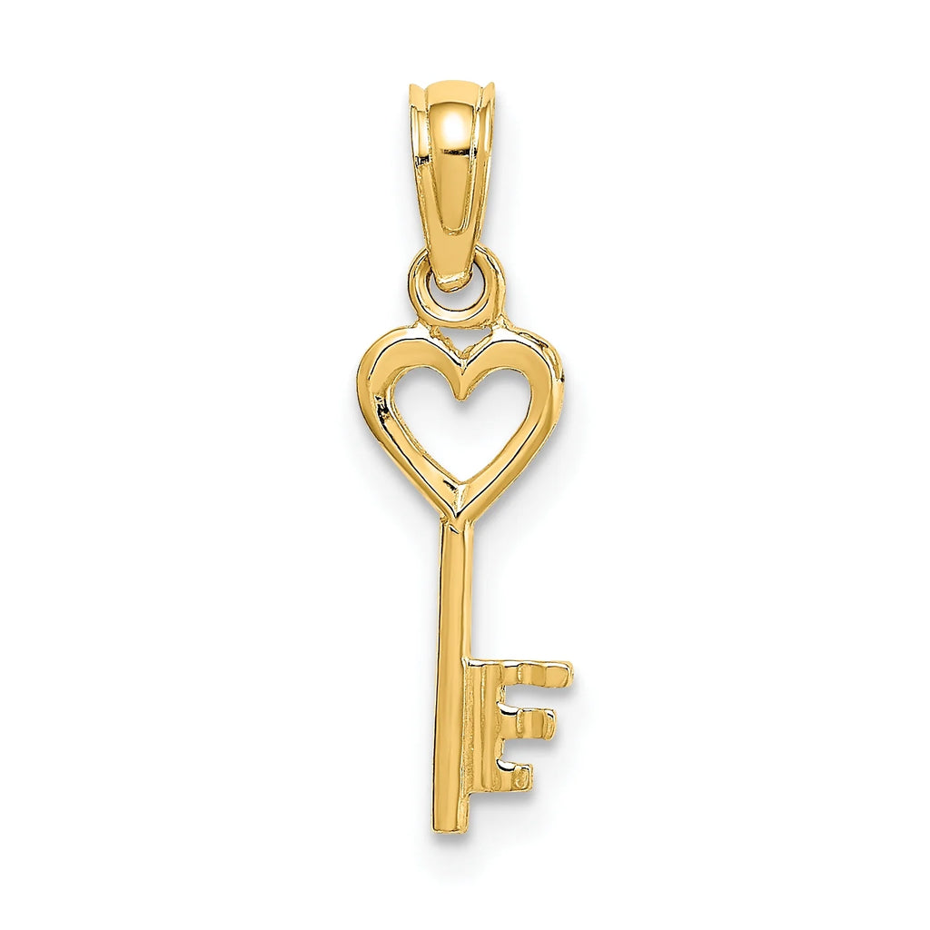 14K Yellow Gold Key With Heart Pendant Charm with Rope Chain Necklace 16'' C9356