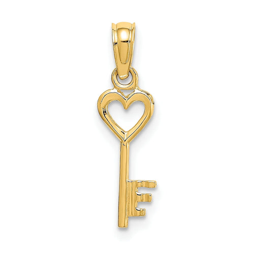 14K Yellow Gold Key With Heart Pendant Charm with Rope Chain Necklace 16'' C9356