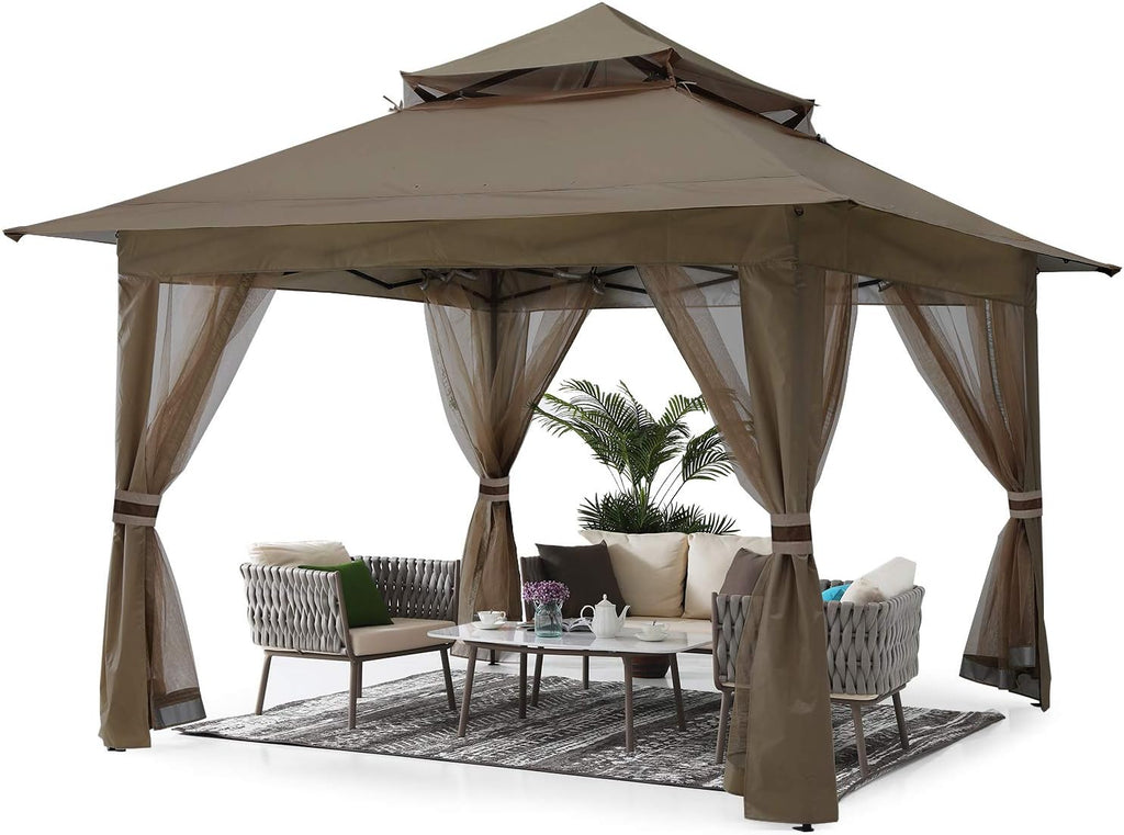 13'x13' Gray Pop up Gazebo Canopy with Mosquito Netting W58619