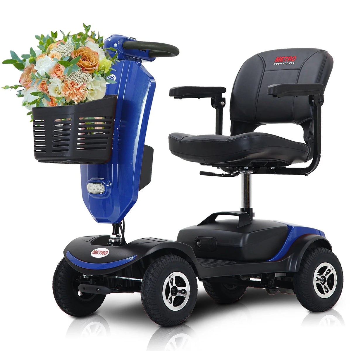 4 Wheels Foldable Mobility Scooter with LED Light and USB Port Red T8815