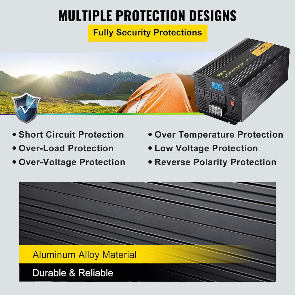 3500 Watt Pure Sine Wave Power Inverter, DC 24V to AC 120V, with USB Port and Remote Controller S876843