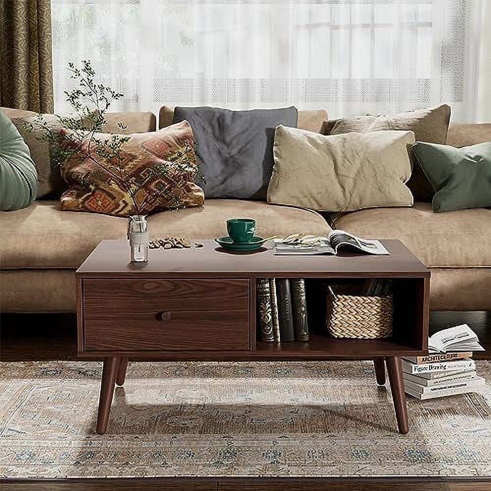 Brown Wood Coffee Table with Drawer J4937
