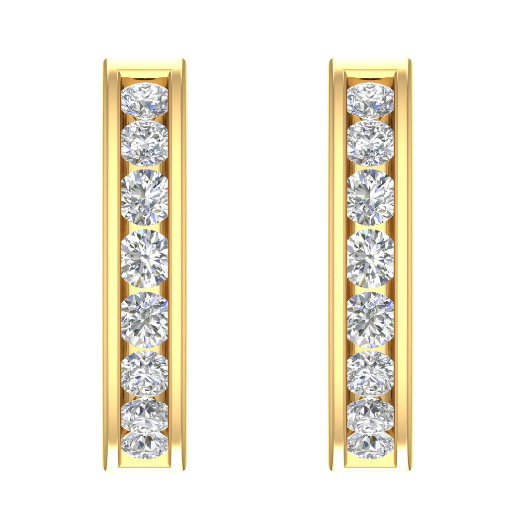 14K Yellow Gold Diamond Hoop Huggies Earrings F1196