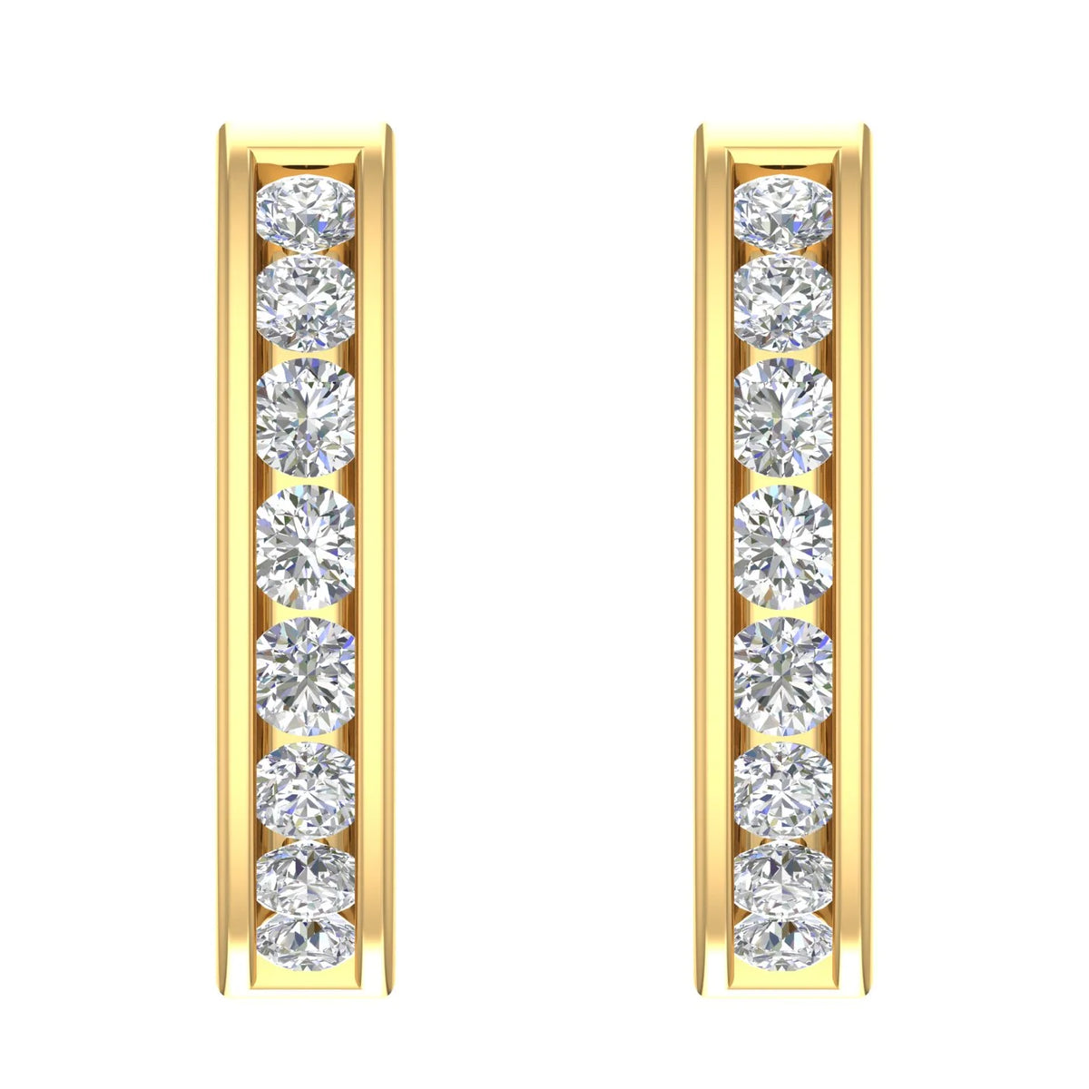 14K Yellow Gold Diamond Hoop Huggies Earrings F1196