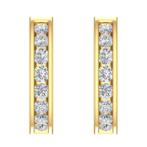 14K Yellow Gold Diamond Hoop Huggies Earrings F1196