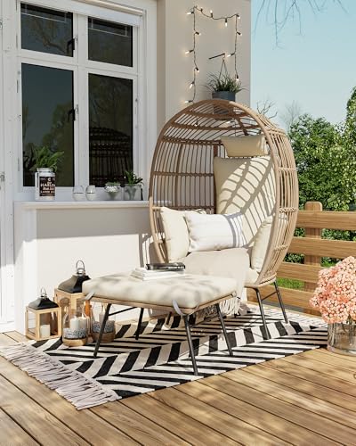 Oversize Wicker Egg Chair with Ottoman J8422