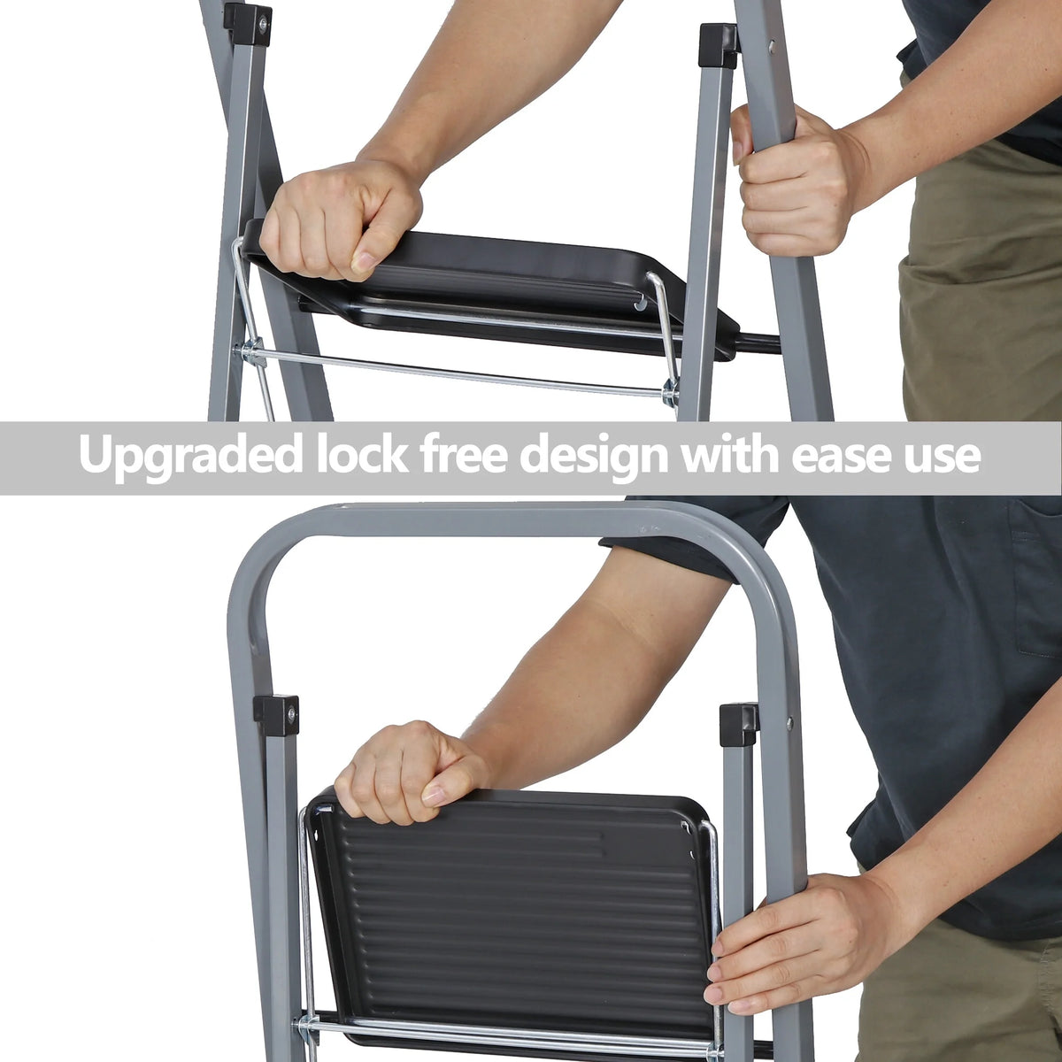 Folding 3-Step Steel Ladder with Handgrip Q5410