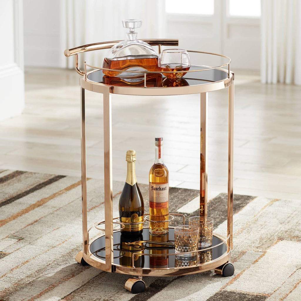Round Black Glass Serving Cart U512037