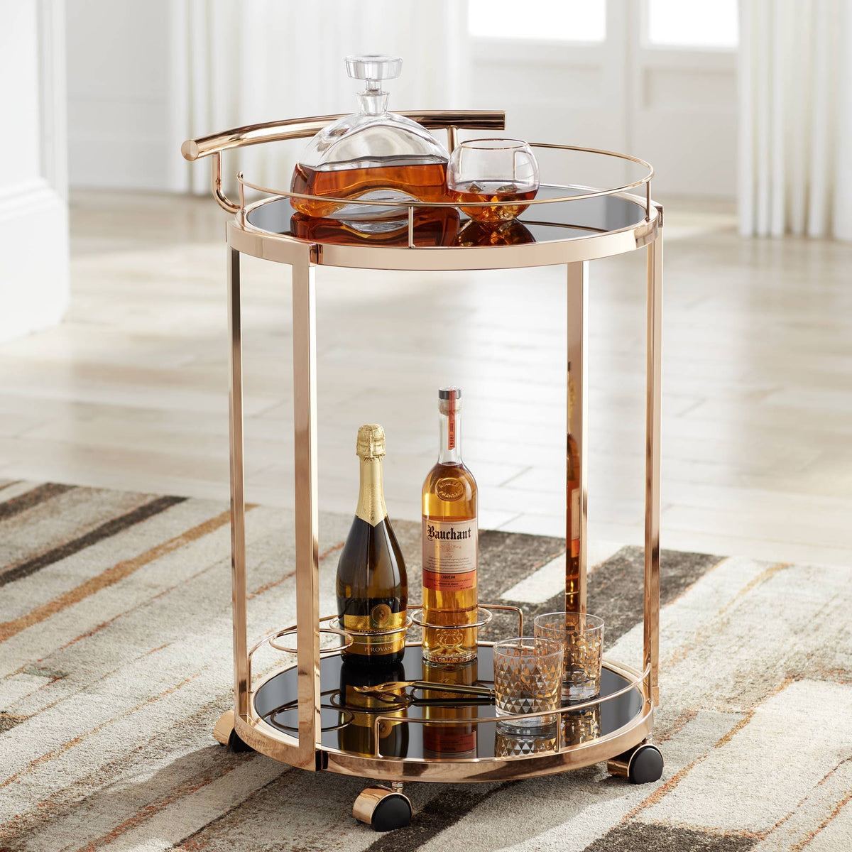 Round Black Glass Serving Cart U512037