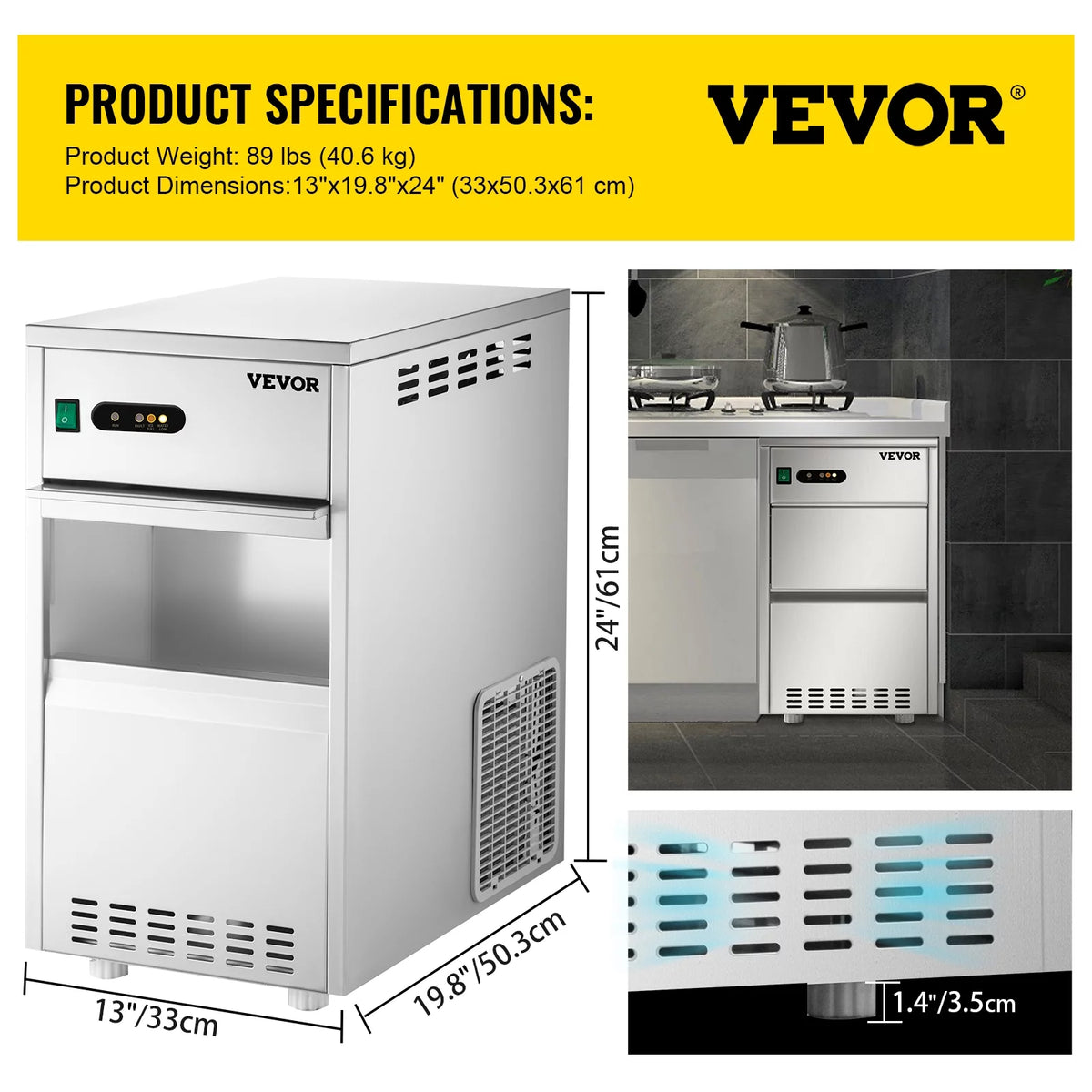 110V Commercial Snowflake Ice Maker 44lbs/24h Stainless Steel Freestanding A155