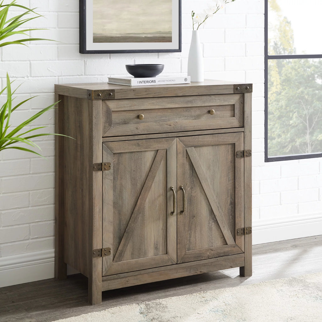 Grey Wash Sliding Barn Door Accent Cabinet E3757