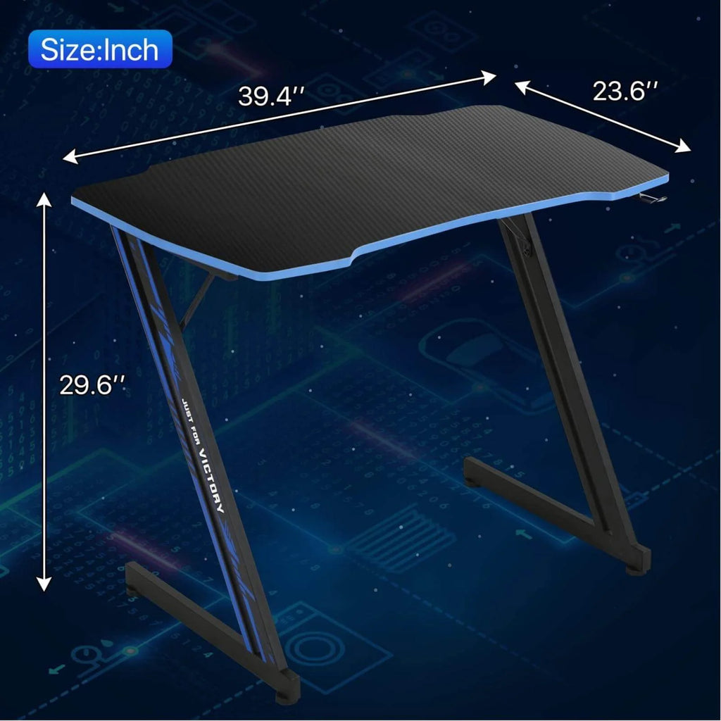 39.4 inch Blue Z-Shaped Gaming Desk with Headphone Hook Z89872