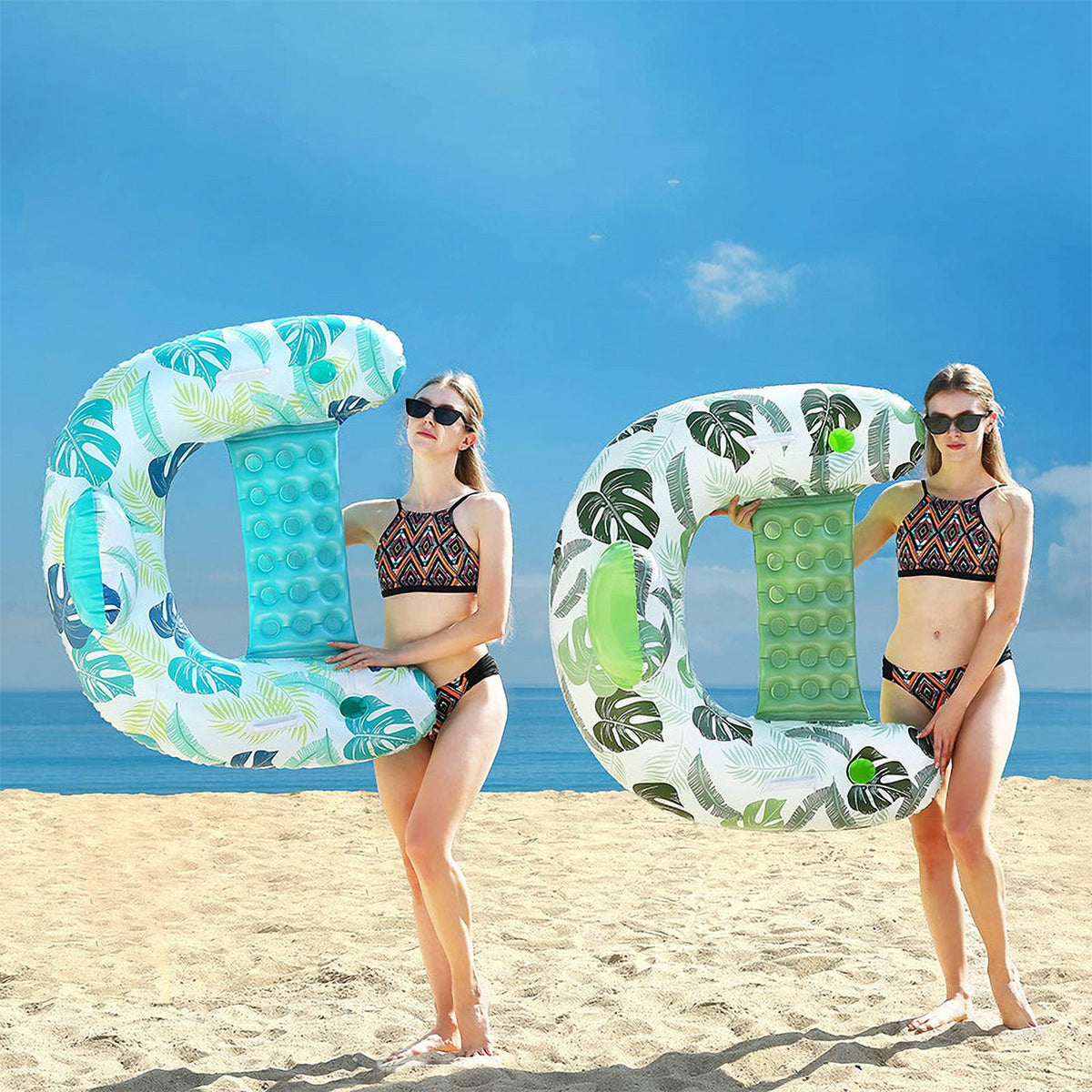2 Pack Inflatable Pool Float Chair with Pump and Cup Holder H307660